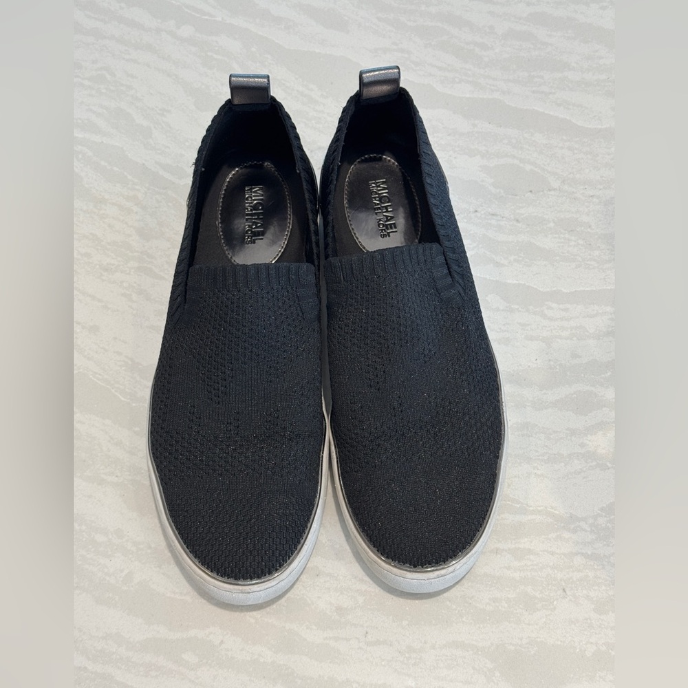 MICHAEL Michael Kors Black Knit Slip-On Sneakers with White Soles